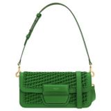 Front product shot of the Oroton Dahlia Collectable Small Day Bag in Jewel Green and Smooth leather. Handwoven leather for Women