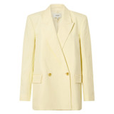 Front product shot of the Oroton Double Breasted Blazer in Lemon Curd and 81% viscose, 17% cotton, 2% elastane for Women