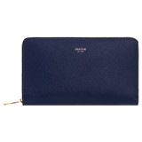 Front product shot of the Oroton Inez Zip Book Wallet in Azure Blue and Shiny Soft Saffiano for Women