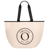 Front product shot of the Oroton Kaia Shopper Tote in Natural/Black and Coated Canvas for Women