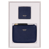 Front product shot of the Oroton Eve Coin Pouch & Mirror Set in Azure Blue and Pebble leather for Women