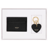 Front product shot of the Oroton Eve Credit Card Sleeve And Heart Keyring Set in Black and Pebble leather for Women