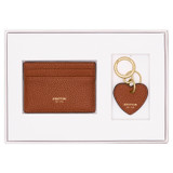 Front product shot of the Oroton Eve Credit Card Sleeve And Heart Keyring Set in Cognac and Pebble leather for Women