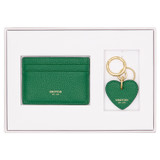 Front product shot of the Oroton Eve Credit Card Sleeve And Heart Keyring Set in Emerald and Pebble leather for Women