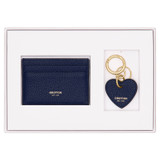 Front product shot of the Oroton Eve Credit Card Sleeve And Heart Keyring Set in Azure Blue and Pebble leather for Women
