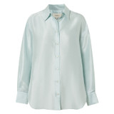 Front product shot of the Oroton Silk Long Sleeve Shirt in Pale Blue and 100% silk for Women
