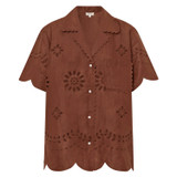 Front product shot of the Oroton Broderie Camp Shirt in Espresso and 100% linen for Women