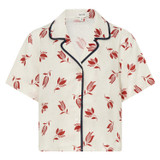 Front product shot of the Oroton Crop Dutch Tulip Camp Shirt in Ecru and 100% linen for Women