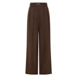 Front product shot of the Oroton Tab Detail Pleat Pant in Espresso and 100% linen for Women