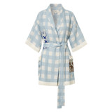Front product shot of the Oroton Patched Gingham Robe in Pale Blue and 100% linen for Women