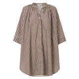 Front product shot of the Oroton Gingham Print Kaftan in Chocolate and 100% cotton for Women