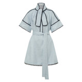 Front product shot of the Oroton Contrast Trim Smock Dress in Pale Blue and 100% linen for Women