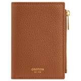 Front product shot of the Oroton Jemima 10 Credit Card Mini Zip Wallet in Amber and Pebble leather for Women