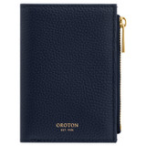 Front product shot of the Oroton Jemima 10 Credit Card Mini Zip Wallet in Fisherman Blue and Pebble leather for Women