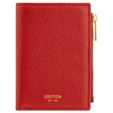 Front product shot of the Oroton Jemima 10 Credit Card Mini Zip Wallet in Dark Poppy and Pebble leather for Women