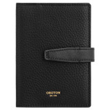 Front product shot of the Oroton Fife Passport Sleeve in Black and Pebble leather for Women