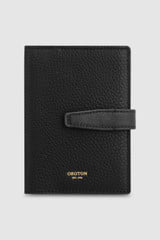 Front product shot of the Oroton Fife Passport Sleeve in Black and Pebble leather for Women