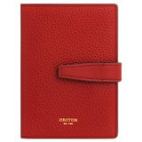 Front product shot of the Oroton Fife Passport Sleeve in Dark Poppy and Pebble leather for Women