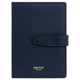 Front product shot of the Oroton Fife Passport Sleeve in French Navy and Pebble leather for Women