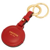 Front product shot of the Oroton Fife Airtag Keychain in Dark Poppy and Smooth leather for Women