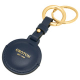 Front product shot of the Oroton Fife Airtag Keychain in French Navy and Smooth leather for 