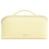 Front product shot of the Oroton Fife Texture Medium Beauty Case in Lemon Butter and Textured leather for Women
