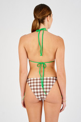 Profile view of model wearing the Oroton Gingham Bikini Bottom in Chocolate and 78% polyamide, 22% elastane for Women