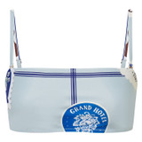 Front product shot of the Oroton Picnic Print Bandeau Bikini Top in Pale Blue and 78% polyamide, 22% elastane for Women