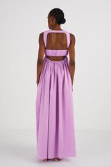Profile view of model wearing the Oroton Cotton Sundress in Purple and 100% Cotton for Women