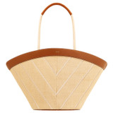 Front product shot of the Oroton Callaway Straw Tote in Natural/Amber and Woven straw with leather trims for Women