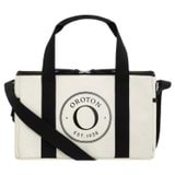Front product shot of the Oroton Kaia Picnic Bag in Natural/Black and Recycled canvas with coating for Women