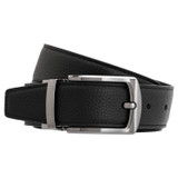 Front product shot of the Oroton Ethan Pebble Reversible Belt in Black/Chocolate and Pebble Leather for Men