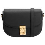 Front product shot of the Oroton Yvonne Small Saddle Bag in Black and Pebble Leather for Women