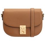 Front product shot of the Oroton Yvonne Small Saddle Bag in Tan and Pebble Leather for Women