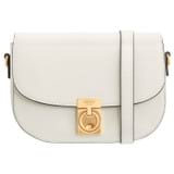 Front product shot of the Oroton Yvonne Small Saddle Bag in Cream and Pebble Leather for Women