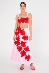 Contrast 3D Flower A-Line Skirt - Rose/Poppy | Oroton
