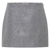 Front product shot of the Oroton Silver Mini Skirt in Silver and 40% metalised polyester, 28% polyester, 23% polyamide, 9% cotton for Women