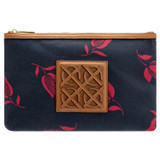 Front product shot of the Oroton Boyd Printed Medium Pouch in Dutch Tulip Print and Canvas and leather trims for Women
