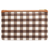 Back product shot of the Oroton Boyd Printed Medium Pouch in Gingham and Canvas and leather trims for Women