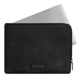 Front product shot of the Oroton Ethan Pebble 15" Laptop Sleeve in Black and Pebble leather for Men