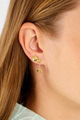 Profile view of model wearing the Oroton Daisy Drop Studs in 18K Gold and Sustainably sourced 925 Sterling Silver for Women