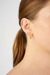Profile view of model wearing the Oroton Daisy Hoops in 18K Gold and Recycled 925 Sterling Silver for Women