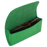 Front product shot of the Oroton Jemima Texture Sunglasses Pouch in Jewel Green and Ostish embossed leather for Women