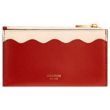 Front product shot of the Oroton Ric Rac 8 Credit Card Mini Zip Pouch in Dark Poppy/Washed Peach and Smooth leather for Women