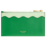 Front product shot of the Oroton Ric Rac 8 Credit Card Mini Zip Pouch in Jewel Green/Dark Sea Spray and Smooth leather for Women