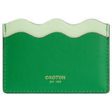 Front product shot of the Oroton Ric Rac Credit Card Sleeve in Jewel Green/Dark Sea Spray and Smooth Leather for Women
