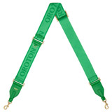 Front product shot of the Oroton Fife Webbing Strap in Jewel Green and Poly Jacquard webbing for Women