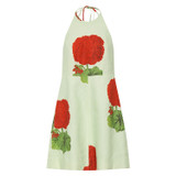 Front product shot of the Oroton Posie Geranium Bell Dress in Sea Spray and 100% linen for Women