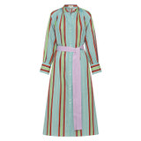 Front product shot of the Oroton Siesta Stripe Shirt Dress in Sea Spray and 100% cotton for Women