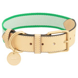 Front product shot of the Oroton Archer Webbing Dog Collar in Jewel Green/Natural and Polyester webbing for Women